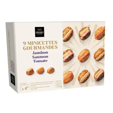 ERHARD Lot de 9 mini navettes bretzel garnies jambon/saumon/tomate - 120 g