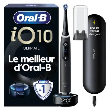 Oral-B iO10 Brosse à Dents Électrique Black – 7 Modes de Brossage dont Blancheur et Soin des Gencives, Capteur de Pression, Batterie Rechargeable, Coach de Brossage, Etui de Voyage Chargeur
