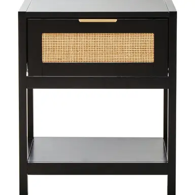 Interiors by Premier Bedside Table Sherman 1 Drawer Black/Rattan