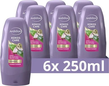 Andrélon Conditioner - Kokos Care - verrijkt met kokosolie en kokosmelk - 6 x 250 ml - Voordeelverpakking