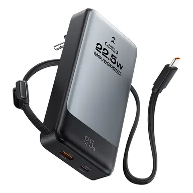 MOVESPEED 3-in-1 Power Bank, 10000mAh, 15W Portable Charge, Integrated Type C Cable, 3 Outputs
