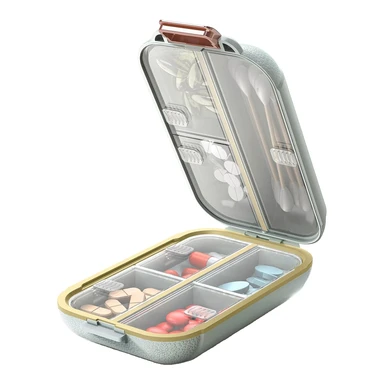Draagbare pillenorganizer, pillendoos met 7 vakjes, kleine pillendoos voor op reis, dagelijkse medicijnorganizer met luchtdicht deksel, BPA-vrije pillenhouder (groen)