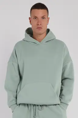 Third Avenue Oversized Fleece Pullover Hoodie, Mineral Green, M Size