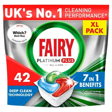 Fairy Platinum Plus Dishwasher Tablets, Fresh Herbal Breeze, 42 Capsules