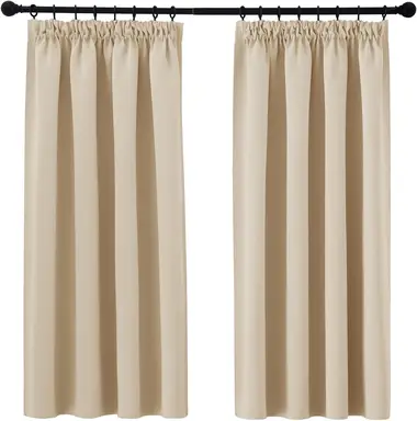 PONY DANCE Pencil Pleat Thermal Curtains, W 46 x L 54 inches, 2 Panels, Biscotti Beige