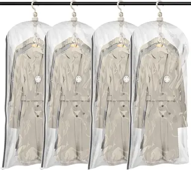 TAILI Hanging Vacuum Sealer Storage Space Saver Bags for Clothes, Suits, Coats or Jackets, 4 Pack Jumbo 53x27.6 Inches, Clear