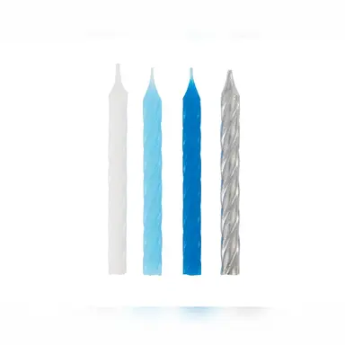 Unique Party Birthday Candles, Blue, White & Silver, 24 Pack