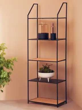 Interiors by Premier Bookcase Depok Black/Rattan 5 Shelves