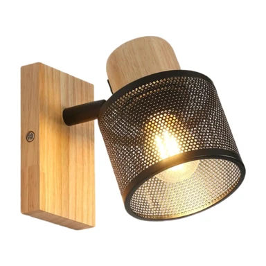 Goeco Vintage Wandlampe Innenraum aus Eisen & Holz E27 Industrie-Schwarz für Schlafzimmer Wohnzimmer Flur (ohne Leuchtmittel)