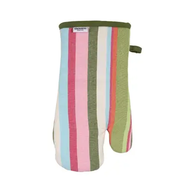 Dexam Single Oven Glove Striped 100% Cotton Green/Pink