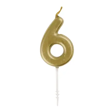 Unique Party Mini Number 6 Pick Candle, Gold