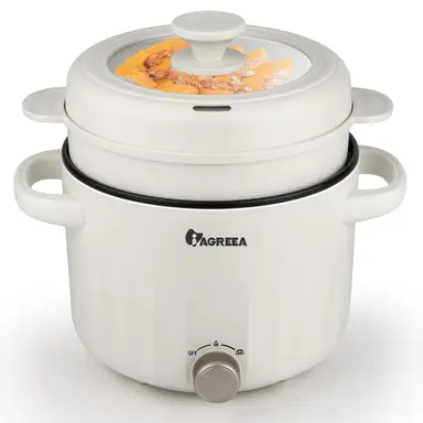 Remo 2,6 L Schongarer, 1000 W, kompakter Slow Cooker mit Dampfgar, 2 manuelle Heizstufen, elektrischer Antihaft-Topf für Ramen, Suppe, Nudeln, Steak, Porridge, Schnellkochen, mit Temperaturregelung