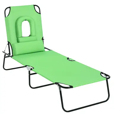 Folding Sun Lounger with Pillow Green