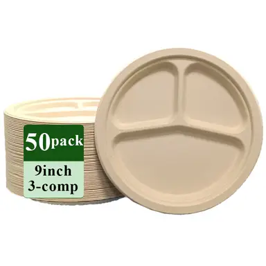 Ruibamboo disposable bamboo fiber plate 9 inches 3-comp
50pack