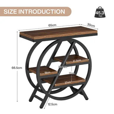 Tribesigns Coffee Side Tables, 3-Tier End Table for Living Room, Wood Sofa Side Table with Storage, Industrial Nightstand and Bedside Table with Geometric Metal Frame for Bedroom, Rustic Brown