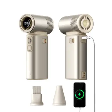 JISULIFE Turbo Handheld Fan Ultra2, 9000mAh Rechargeable, Max 25 Hrs, 100 Speed Turbo Fan, 18W Power Bank with Flashlight, Multi-Function, Metal Gold