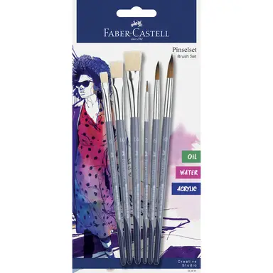 Faber-Castell Creative Studio Brush Set, 3x Round & 3x Flat Brushes
