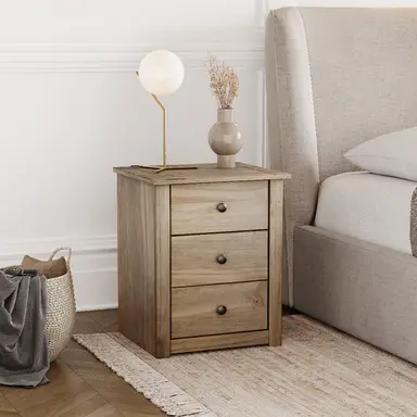 Vida Designs Bedside Table Panama Solid Pine 3 Drawers Natural Oak