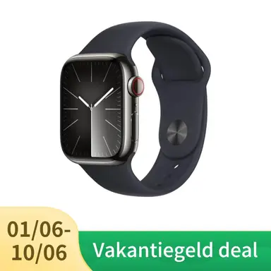 Apple Watch Series 9 GPS + Cellular 41mm grafiet roestvrijstalen behuizing met midnight sportband - M/L