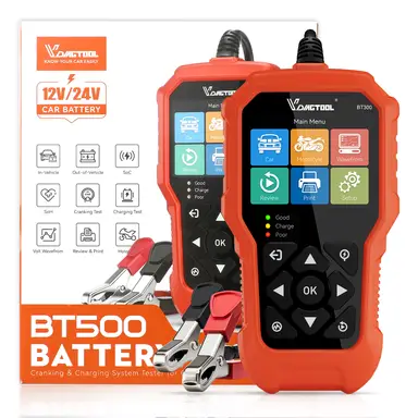 Battery Tester Car 6 V 12 V 24 V VDIAGTOOL BT500, 5-3000 CCA Battery Tester Car, Starter Alternator Battery Gauge, Battery Guard Charging Crank System for Car Truck Motorcycle SUV ATV Boat