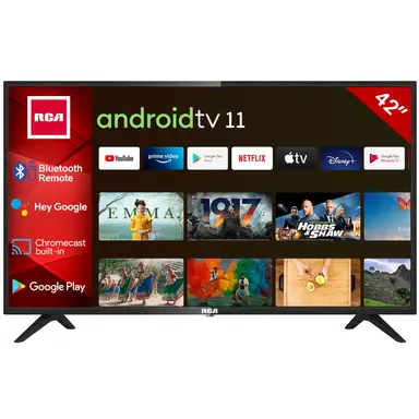 RCA Smart TV Android | LED Full HD | 42 pouces/108 cm | Design sans bordure | Triple Tuner DVB-T/T2/S/S2/C | HDMI x3, USB x2, CI+ | Commande vocale & applications de streaming