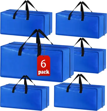 Storage bags with lids, 6-pack, heavy-duty moving cardboard box, large size with zipper and handles, suitable for clothing storage, moving, camping, storing bedding, etc., 73*34*37cm
