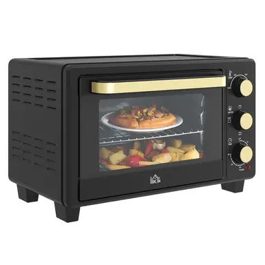 HOMCOM Mini Oven, 16L Countertop Electric Grill, Toaster Oven with Adjustable Temperature, 60 Min Timer, Crumb Tray, Baking Tray, Wire Rack, Tray Handle, 1400W, Black