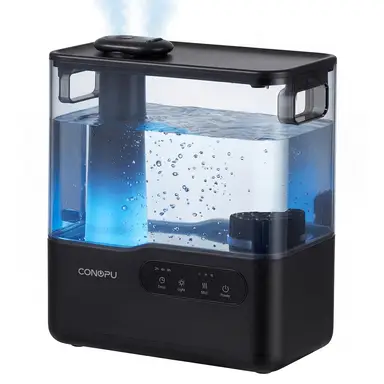 CONOPU 5 L Top-Fill Ultraschall-Luftbefeuchter, duale 360°-Sprühdüsen, Aromatherapie-Einsatz & 7-Farben-Nachtlicht, ultraleiser Schlafmodus, Timer & automatische Abschaltung