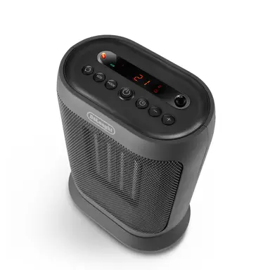 De'longhi Capsule You & Me Ceramic Fan Heater – 2000W， Oscillating Base， Remote， 24h Timer， ECO – Dark Grey， HFXR40T20.G