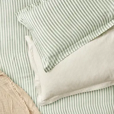 Yard Pillowcase Pair Hebden Stripe Reversible 100% Cotton Forest Green