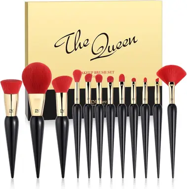 DUcare 12-Piece Matte Red Lipstick-Shaped Makeup Brush Set (Gift Box)