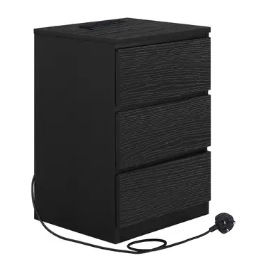 Ochama x SONGMICS Nightstand with Charging Station, Bedside Table, Side End Table with 3 Drawers,for Bedroom, Black