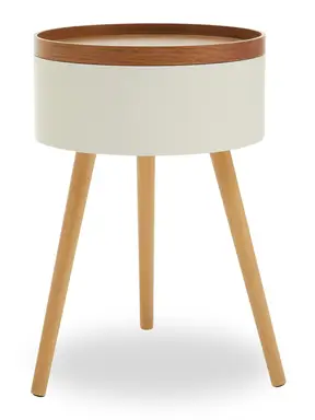Interiors by Premier Side Table Viborg Storage Top Round White/Natural Small