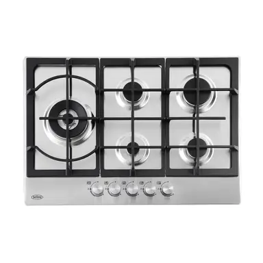 Belling GHU753C STA Gas Hob – 75 cm Stainless Steel, 5 Burners, Cast Iron Pan Supports, Multi-Point Ignition