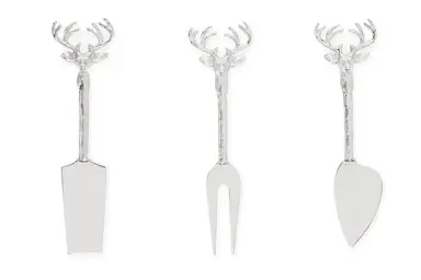 Fifty Five South 3Pc Cheese Knife Set, Stag Head Detailed Knife Set for Christmas Dinner, Traditional Decorated Knife Set