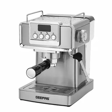Geepas Espresso Coffee Machine with Milk Frother, 1465W, 20 Bar, Stainless Steel, Silver - GCM41520
