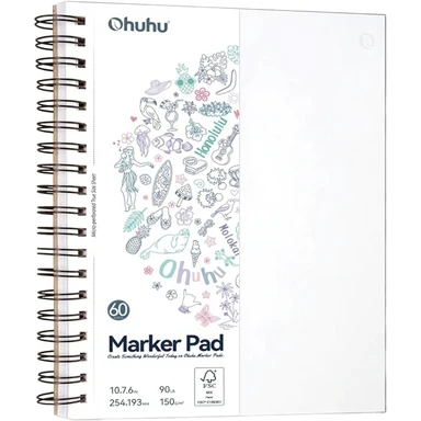 Ohuhu Double-Sided Marker Pads Art Sketchbook Bleedproof - 5.5"x8.5" Small Paper Size - 90 lb/150 gsm Smooth Drawing Paper - 60 Sheets/120 Pages, Spiral Bound Sketching Book for Alcohol Markers Paints