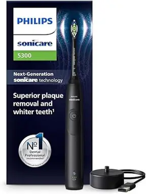 Philips Sonicare 5300 Elektrische Zahnbürste, Schallzahnbürste mit 2 Intensitätsstufen, Druckkontrolle, EasyStart, Smartimer und BrushPacer, Schwarz, Modell HX7101/01