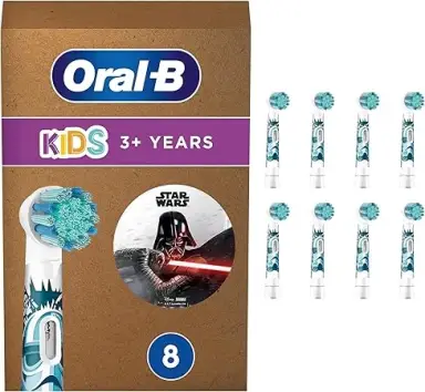Oral-B Kinder-Elektrische Zahnbürstenköpfe, 8er-Pack, für Kinder ab 3 Jahren, Extra weiche Borsten, Star Wars, Briefkastenverpackung