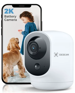 COCOCAM 2K Indoor Pan Tilt Security Camera WiFi with 5200mAh Battery, Wireless for Baby Monitor Pet Home Security, AI Recognition, PIR Human Detection, Works with Alexa, 2.4G WIFI