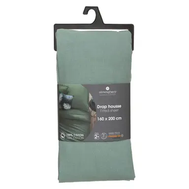 Atmosphera Housse de drap vert eau 160x200