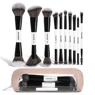 MAANGE 10pcs Double-Headed Multifunctional Makeup Brush Set White