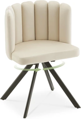 Swivel Tub Chair, Velvet Vanity Dressing Table Chair, Shell Petal Armchair with Backrest, Upholstered Accent Chair with Metal Legs for Bedroom Living Room Lounge (1, Beige, Swivel)