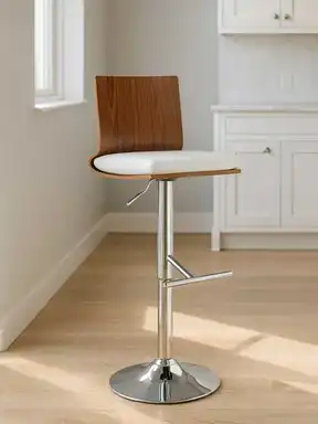Interiors by Premier Bar Stool Adjustable Giles Walnut Wood & Faux Leather White/Chrome