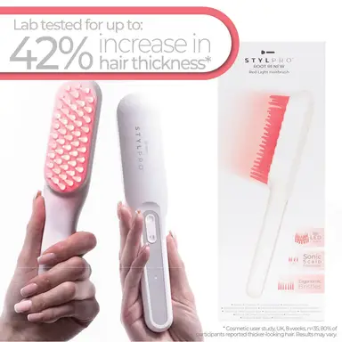 STYLPRO Root Renew Red Light Hairbrush, Hair Growth Comb, 655nm Red Light, Sonic Scalp Massage, Curved Bristles, Cordless