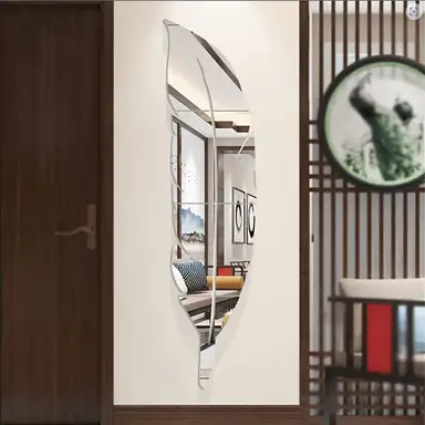 6 Stück PVC-Spiegelaufkleber, silberne federförmige Spiegelaufkleber, 30*120 cm