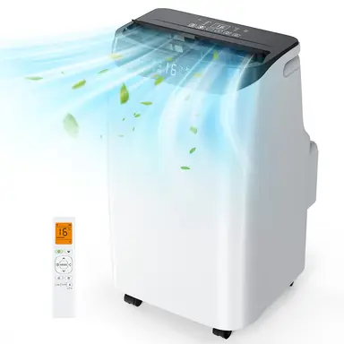 Humhold 12000 BTU mobiles Klimagerät, 3,5 kW 3-in-1 AC-Gerät (Kühlung, Luftentfeuchter, Ventilator), hocheffizienter Schlafmodus, automatischer Oszillationsmodus mit Fernbedienung, 24-Stunden-Timer.