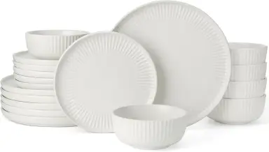 Richmount Starlight 18-tlg. Geschirrset für 6 Personen, Gerippter Rand Mattweiß, Reaktive Glasur, Für Alltag & Festliches Essen