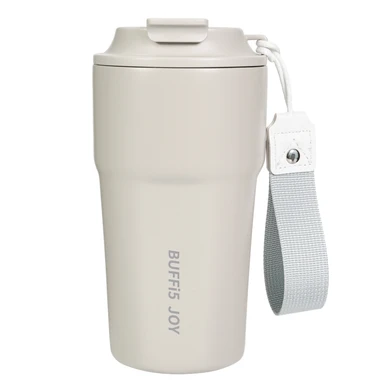 LIFEPAL BUFFI5 JOY 480ml Stainless Steel Thermal Coffee Mug, Double Drinking Lid, Leakproof Travel Tumbler, 316 Stainless Steel Interior, Long-Lasting Hot & Cold Insulation, Ivory – BF24A422