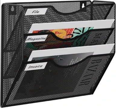 Senhoglb 3 Tier A4 Mesh Wall Pocket File Holder，Black, New Year Sale , Top gift picks